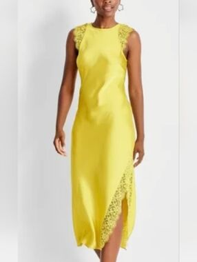 Target Women's Sleeveless Lace Trim Ankle Dress - Future Collective Yellow L